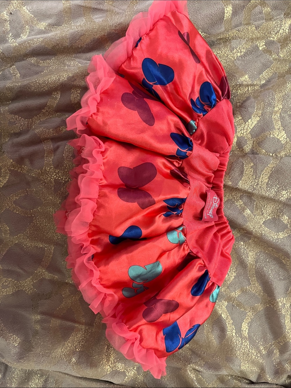 Disney Coral Pink Tulle Skirt with Blue & Teal Bow Prints